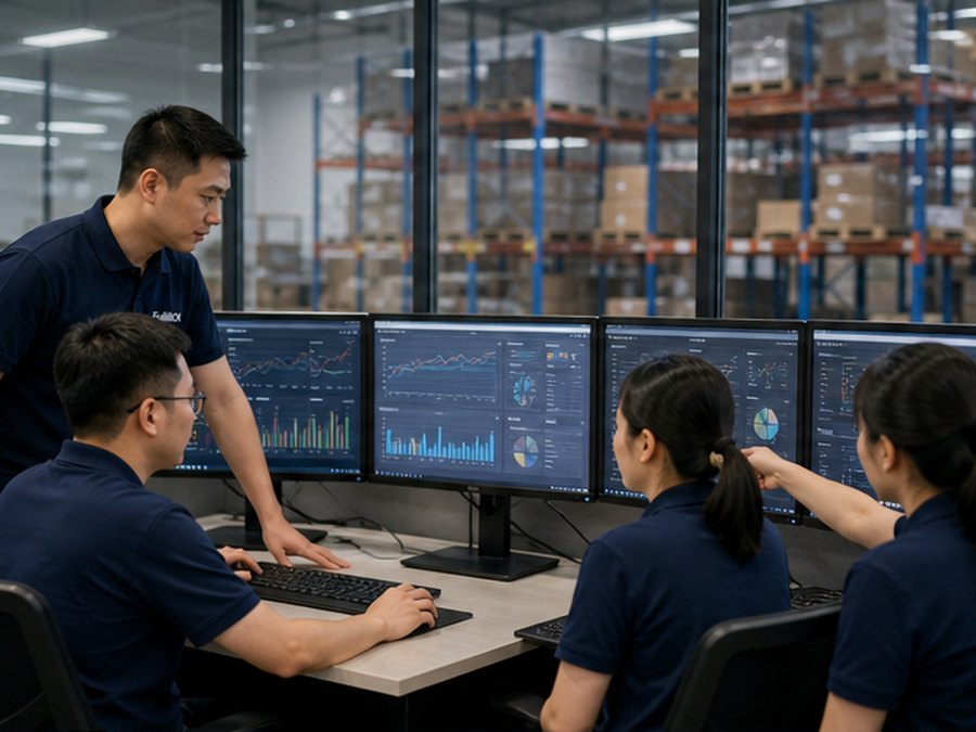 Chinese FulfillCN operations team monitoring warehouse and order data